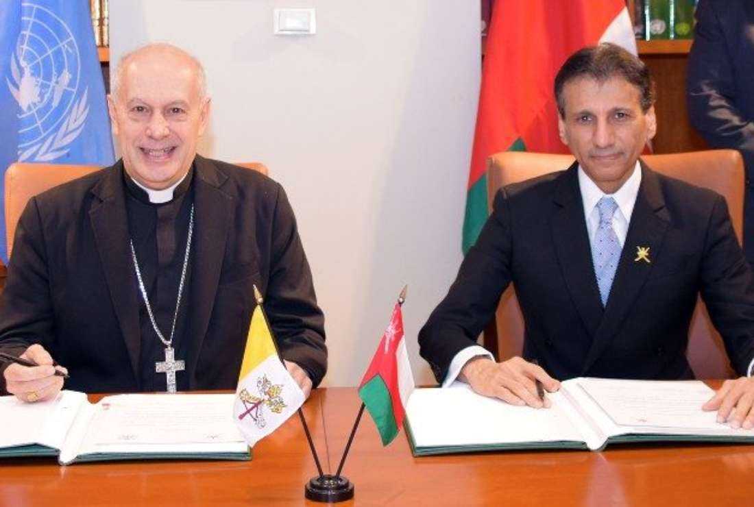 Archbishop Gabriele Caccia (left) and Oman Ambassador Mohammed Al Hassan