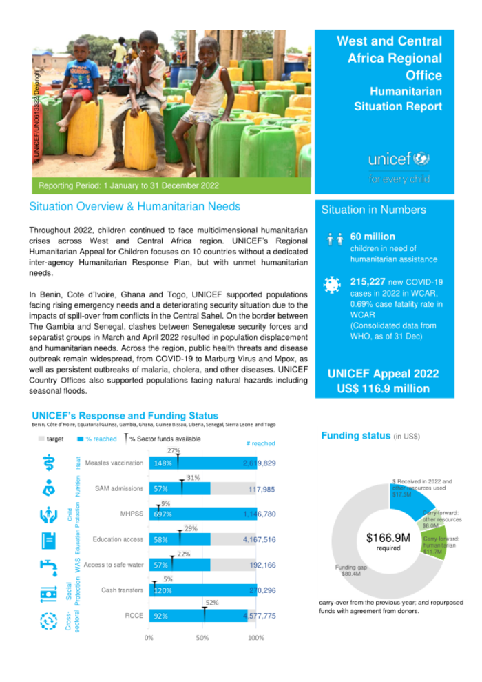 UNICEF West and Central Africa Regional Office: Humanitarian Situation Report, 1 January to 31 December 2022 - Benin