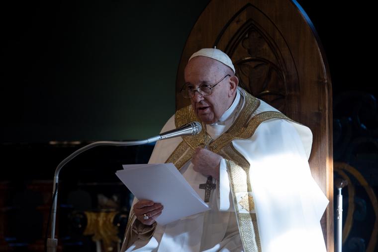 Pope Francis presides over the holy mass in the Cathedral of Asti, northern Italy, Sunday, Nov. 20, 2022.