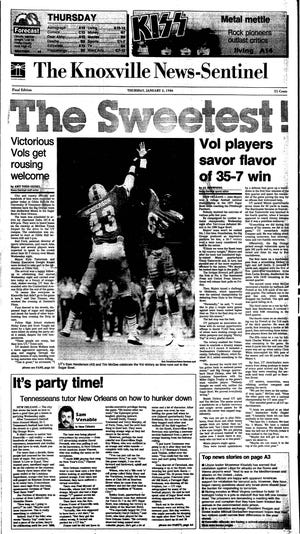 The News Sentinel devoted all of Page One to the Vols' Sugar Bowl upset over Miami on Jan. 1, 1986.