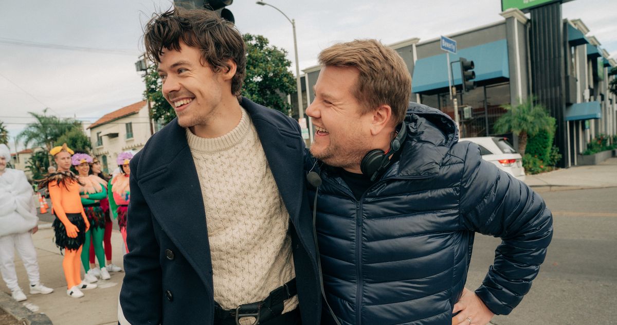 Dating Harry Styles Involves a Lot of Time With James Corden